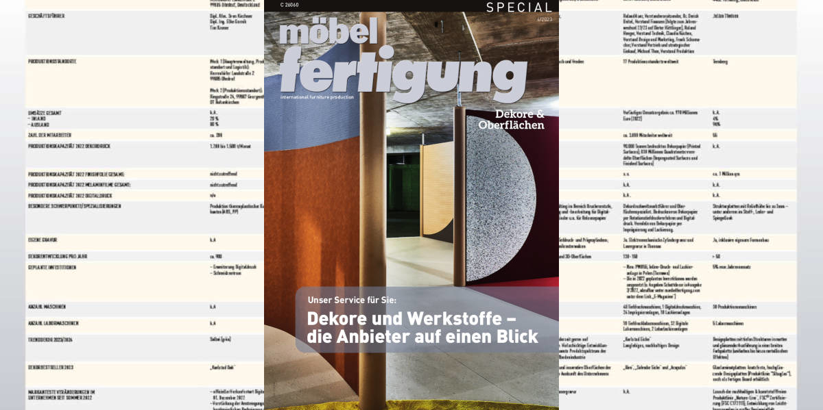 Dekor- und Werkstoff-Liste
